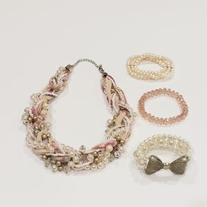 Faux Pearl Necklace and Accent Bracelets